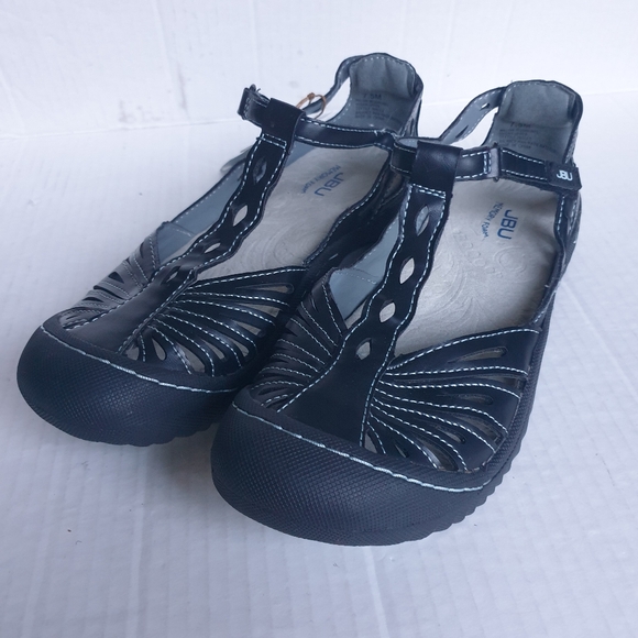 JBU Wm Melon Black Memory Foam Vegan Cutout Leather Sneakers Velcro T-Strap 7.5 - Picture 16 of 16